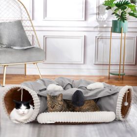 Collapsible Cat Tunnel Bed;  Hide Tunnel for Indoor Cats with Hanging Toys and Cushion Mat;  XH (Color: Gray)