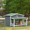 GO 47.2" Large Wooden Dog House Outdoor, Outdoor & Indoor Dog Crate, Cabin Style, With Porch, 2 Doors